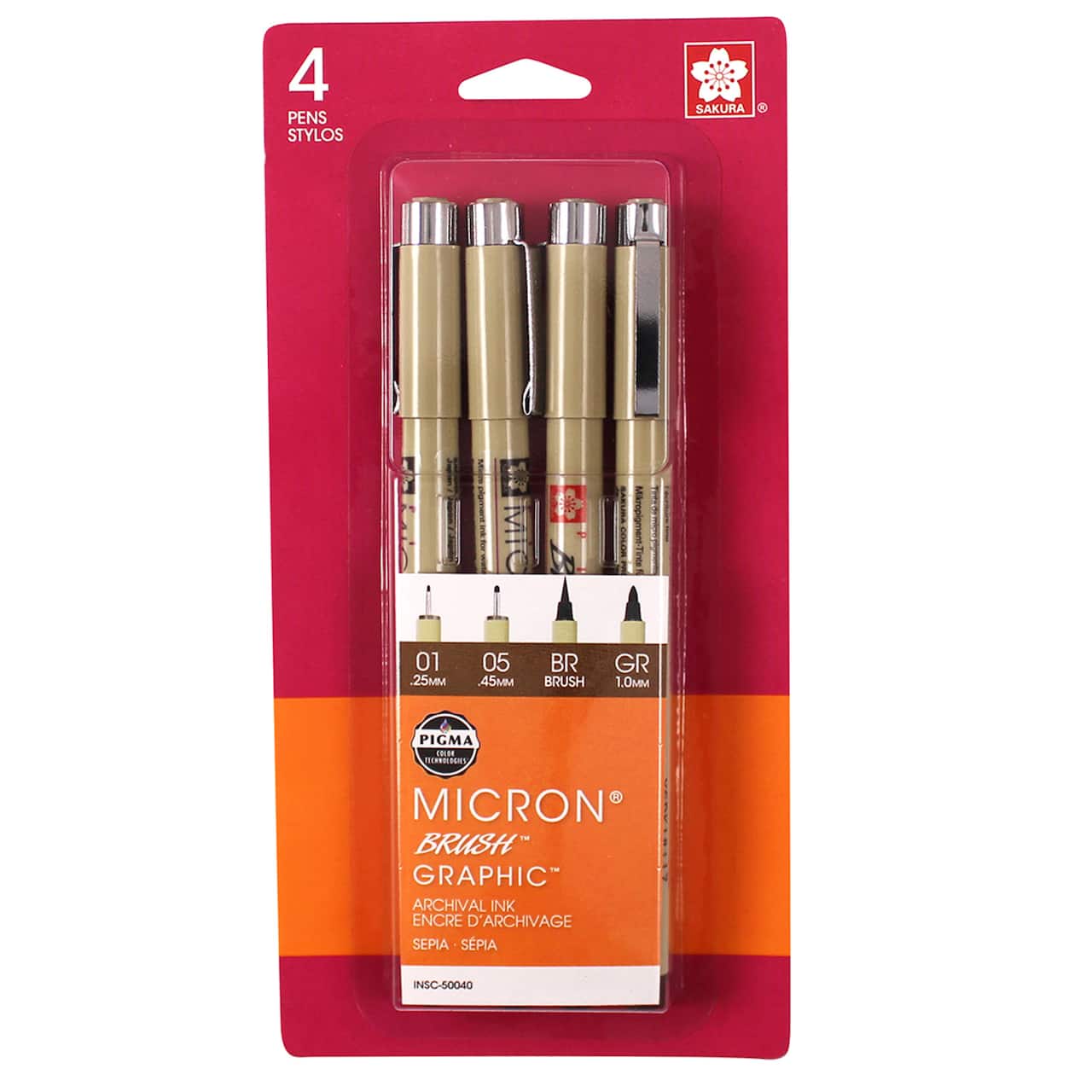 Sakura Pigma Brush, Graphic & Micron Set, 4-Pens, Sepia